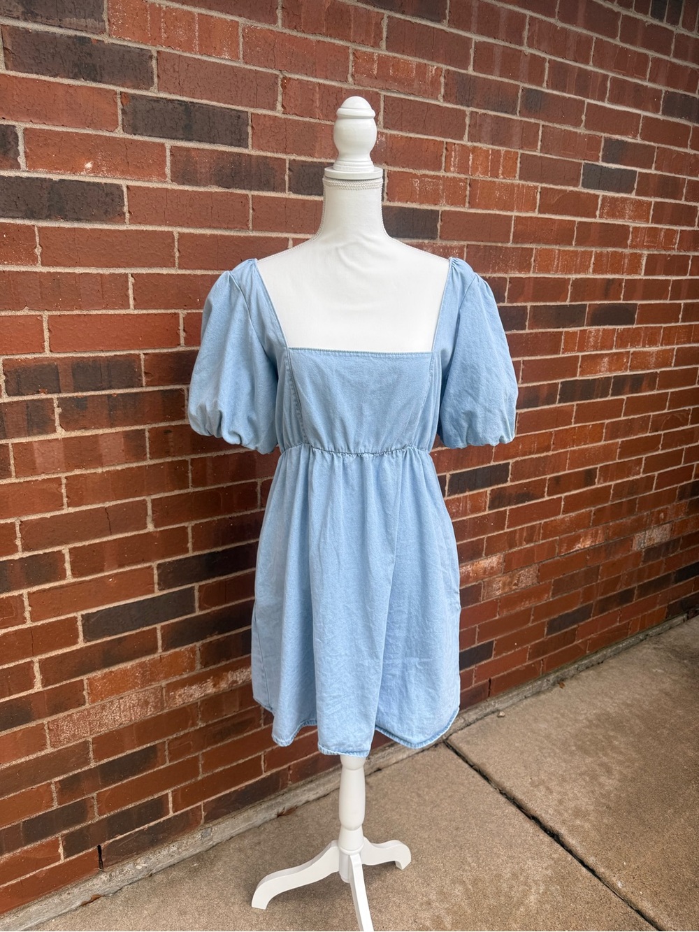 Show Me Your Mumu Smitten Babydoll Dress Sky Blue Puff Sleeve Open Back 2XX
